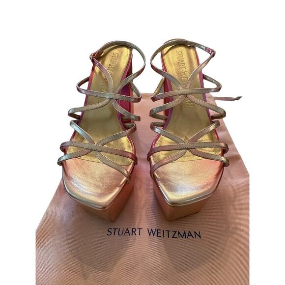 Stuart Weitzman Women's Hot Pink BarelyThere Square High Platform Sandal Size 8B - Picture 5 of 10